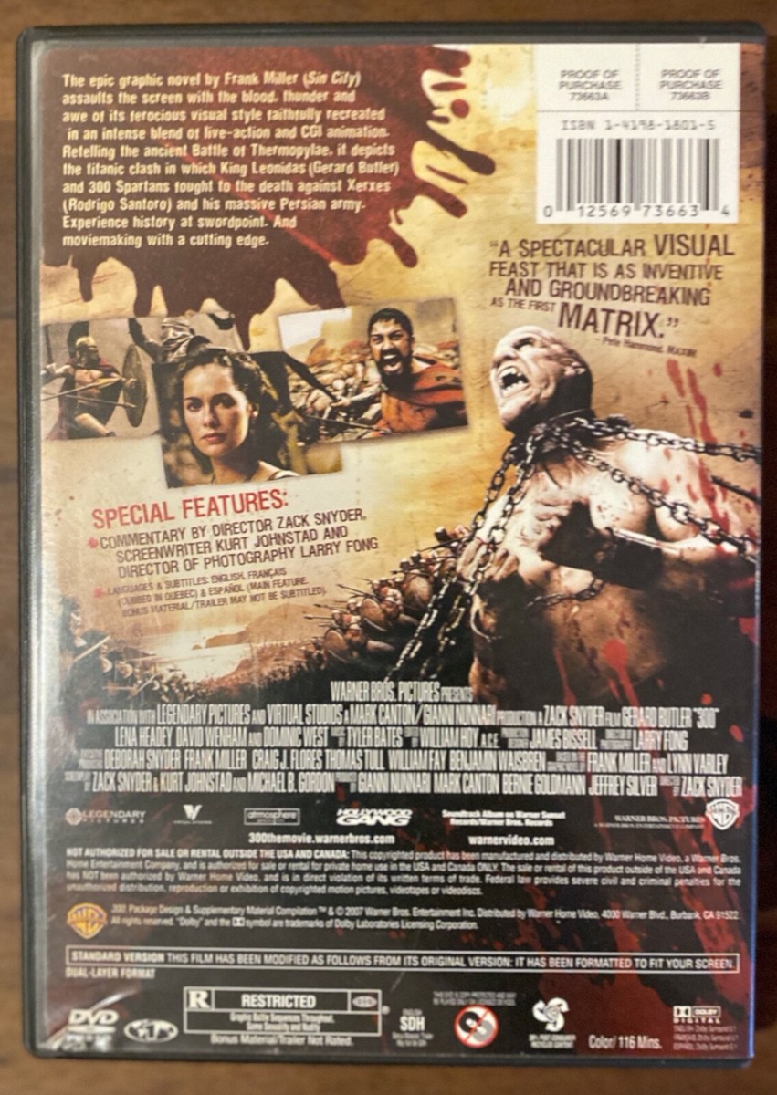 300 (DVD, 2007, Full Screen Edition) GERARD BUTLER