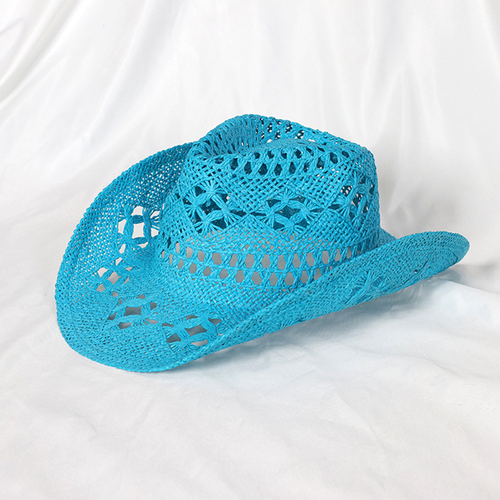 Summer Beach Party Cowboy Hat Wide Brim Cowboy Straw Hat Hollow Out Sun Cap - Picture 16 of 17
