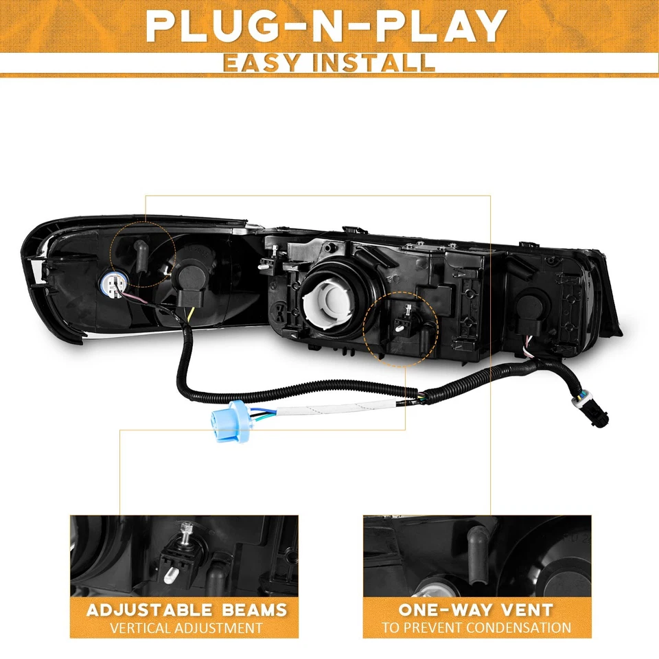 WEELMOTO Pair Headlights Assembly For 1998-2002 Lincoln Town Car Chrome w/o Bulb Foto 3 de 4