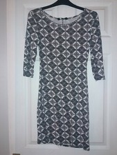 New Look Body Con Dress Aztec Print Black White  Size UK 10