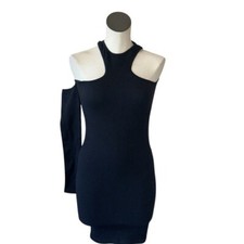 ZARA BLOGGERS FAVE  Black One-Shoulder Cut Out Limitless Contour Rib  Dress M/L