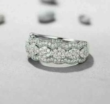 2Ct Round Cut Real Moissanite Art Deco Women Wedding Ring 14K White Gold Plated