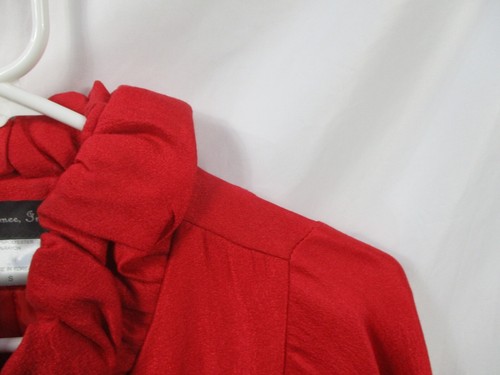 Damee Womens Jacket Small Red Button Ruffled Loose Sleeve Collar Pockets Poly - 第 3/10 張圖片