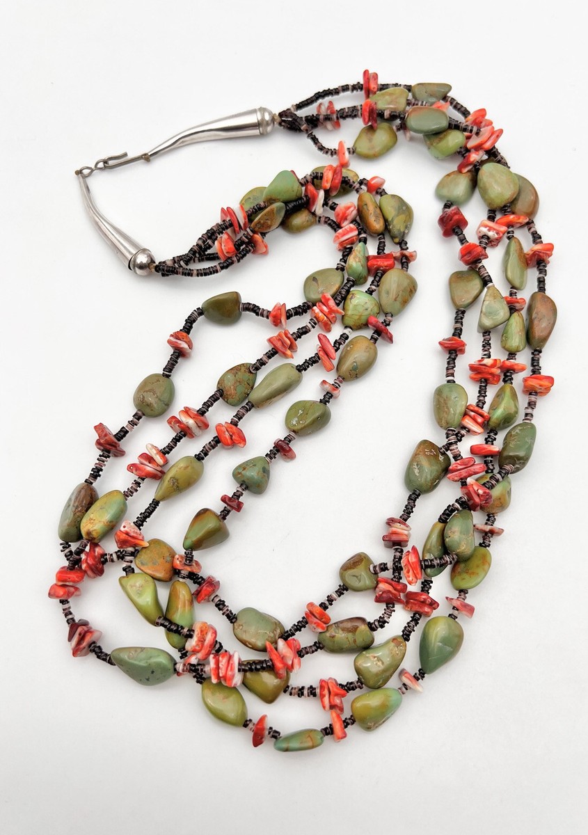 Native American Marvelous Santo Domingo Royston Turquoise Shell Sterling Silver Necklace Native American Marvelous Santo Domingo Royston Turquoise Shell Sterling Silver Necklace