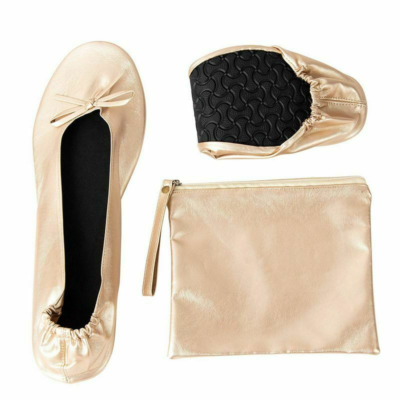 関税なし 送料無料 Ballet Flats フラットシューズ Women'S Foldable Ballet Flats Roll up Shoes with Pouch, Nude