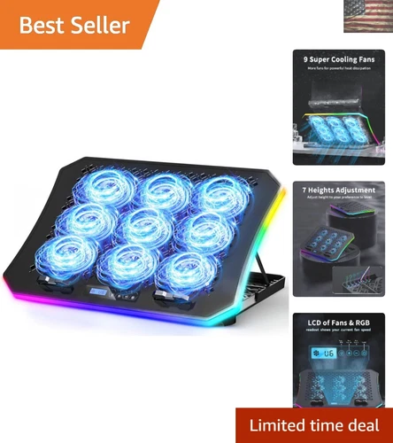 Whisper Quiet Gaming Laptop Cooling Pad with Adjustable Fan Modes & 2 USB Ports