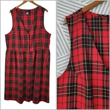 Vintage Jumper Dress Plus 18/20W 2X Plaid Academia Midi Overall Red Alt Grunge
