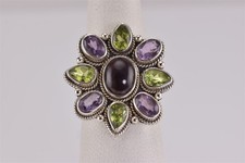 Sterling Silver Purple Amethyst Green Peridot Cable Bead Band Ring 925 Sz: 6