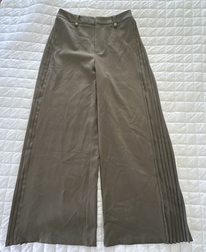 COMMENSE Pants Womens Large Green High Waisted Pleated Trim Minimalist Lagenlook - Picture 2 of 15