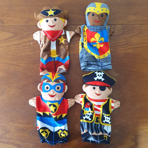 4x Melissa & Doug Hand Puppets Plush Toy Pirate Cowboy Knight Superhero Bundle - Picture 2 of 4