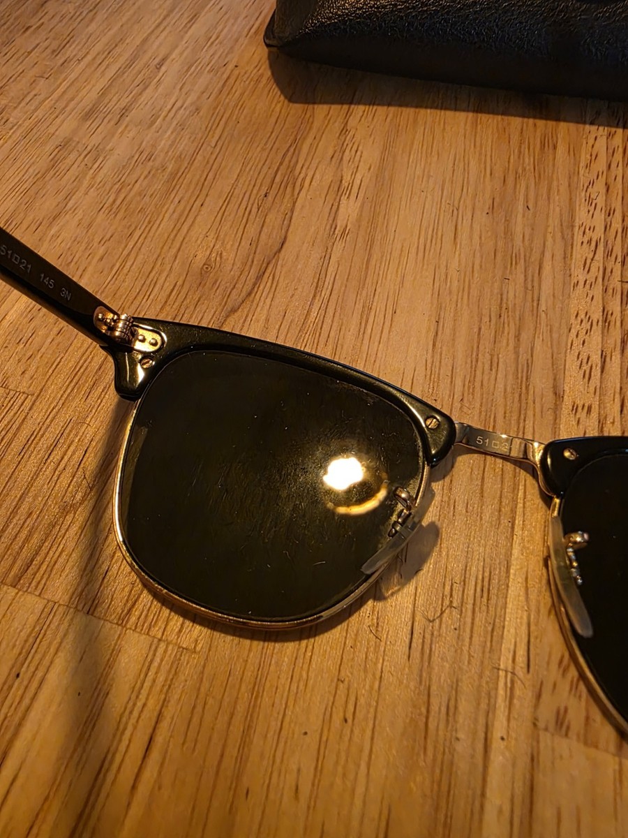 Ray-Ban Clubmaster Sunglasses 51021 Black And Gold Frame With Grey