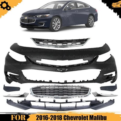 Front Bumper Cover Fascia & Grille Assembly Kit For 2016-2018 Chevrolet Malibu