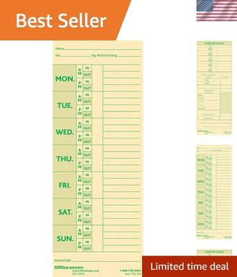 Time Cards with Deductions, Weekly, Monday-Sunday Format, 2-Sided, 3 3/8in x ...