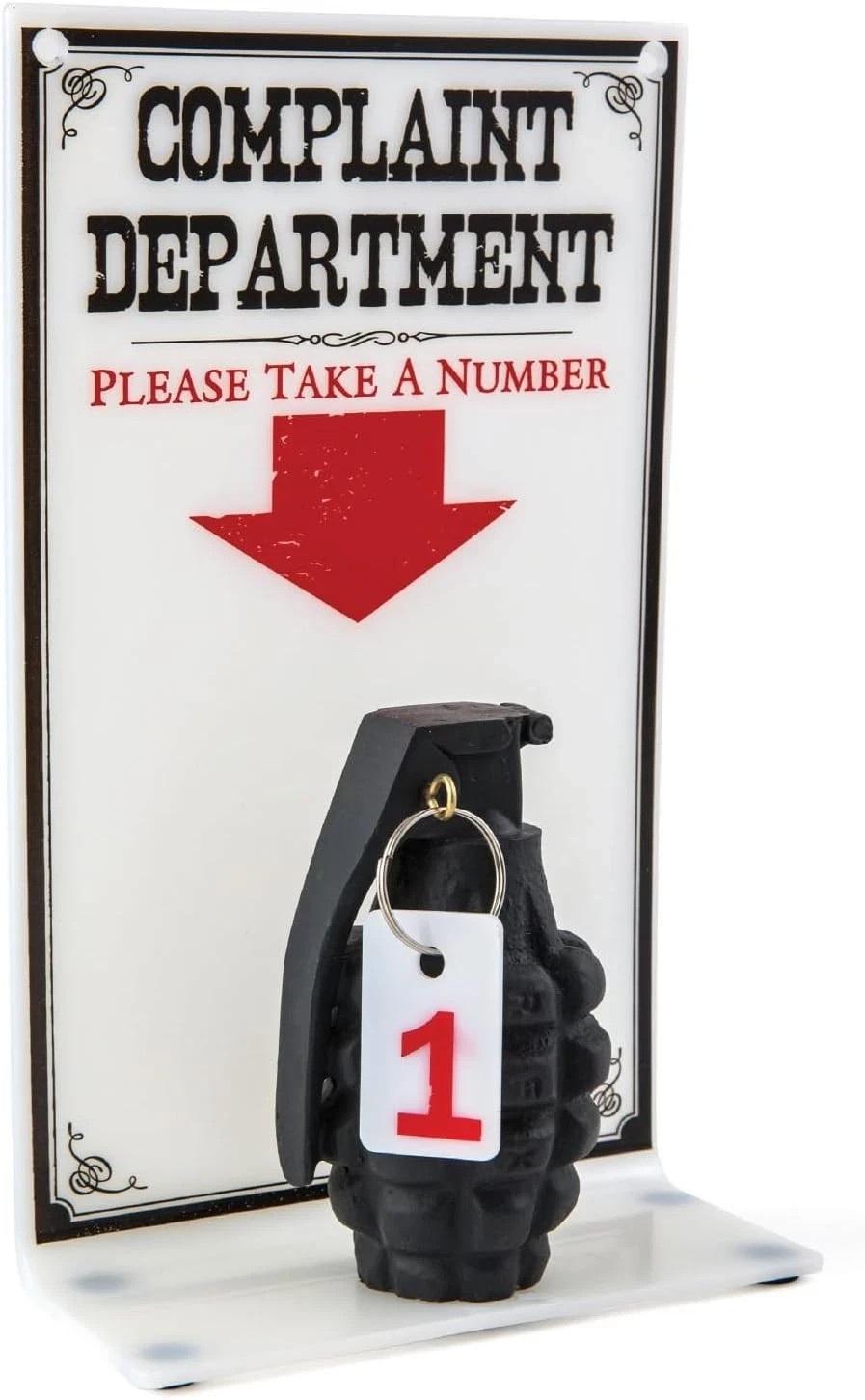 Complaint Department Sign - Wall Mount or Desk Display Durable Cast Grenade