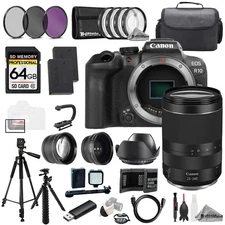 Canon EOS R10 + RF 24-240mm f/4-6.3 IS USM Lens+64GB+ExtBat+9PCFltr-MEGAKit