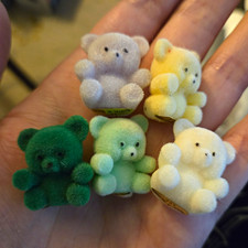 Lot of 5 Miniature Flocked Teddy Bear Figurines, Multicolor Plastic