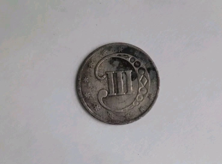 Bonita moneda tipo circulada 3 piezas trime pieza plata tres centavos 1852 Foto 2 de 4