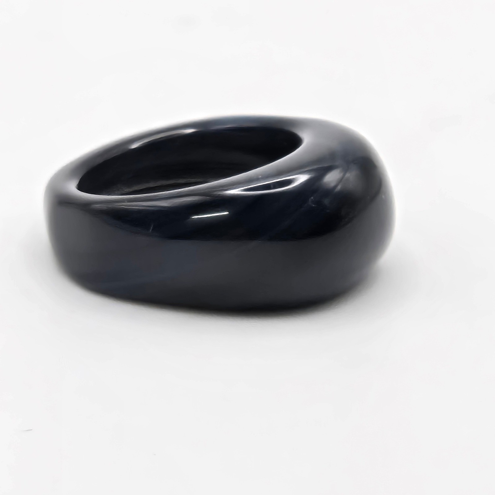 Chunky Black Banded Agate Solid Stone Ring Statem… - image 3