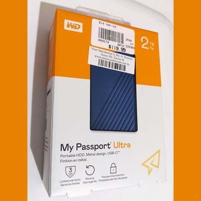 WD My Passport Ultra 2TB Portable HDD External Hard Drive USB-C Blue Metal 2 TB