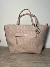 Authentic GUESS Kallman Logo Debossed Tote Bag - Light Brown Monogram
