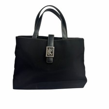 Vtg Lauren Ralph Lauren Black Nylon Leather T...