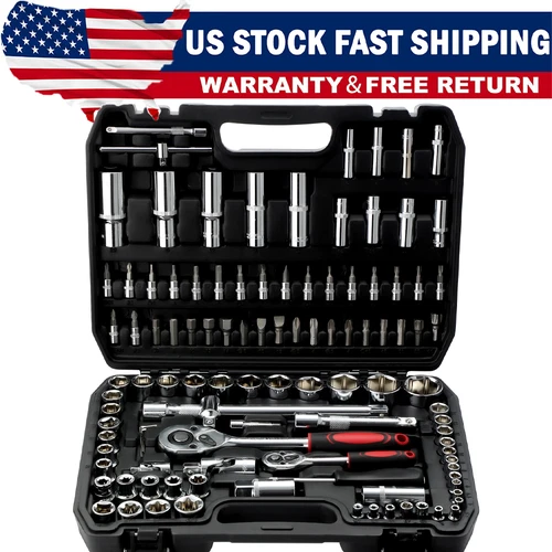 108Pcs Mechanics Tools - Kit 6-Point Socket Ratchet Wrench Set Repair Tool Case