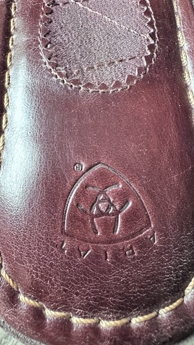 Ariat Casey Leather Wedge Sandal Slides Womens Sz 8B Maroon w/Horseshoe Slip On - Picture 5 of 7