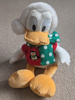 Disney Store Donald Duck Weihnachten Plüschtier Stofftier rot Pullover grün Schal groß