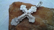 VINTAGE SOLID STERLING SILVER LARGE 2” 5.2g ORTHODOX CRUCIFIX "SAVE and PROTECT"