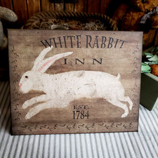 1784 PRIMITIVE ANTIQUE VINTAGE FOLK ART STYLE EASTER BUNNY WHITE RABBIT INN SIGN 1784 PRIMITIVE ANTIQUE VINTAGE FOLK ART STYLE EASTER BUNNY WHITE RABBIT INN SIGN