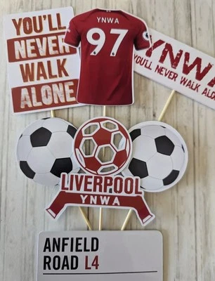 HANDMADE FOOTBALL Cake LIVERPOOL INSPIRED Birthday topper set NOT OFFICIAL