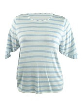 Calvin Klein Women's Striped Sweater L, Cashmere/White 