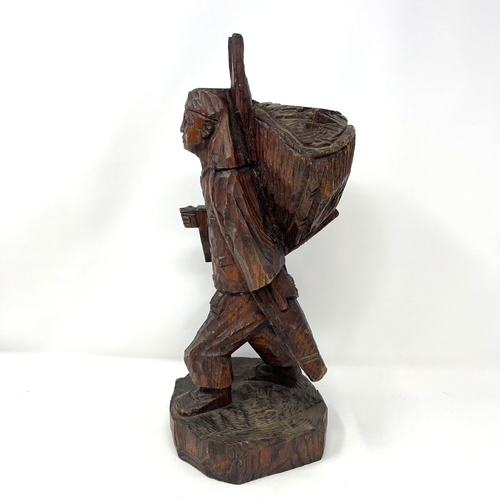 Vtg Hand Carved Wood Large 15" Sculpture Korea Asian Walking Man Farmer Traveler - Picture 2 of 9