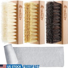 3pcs Shoe Cleaning Brush Set Nylon Boar Horsehair Wood Handle Sneaker Care Tool