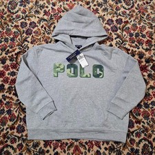 Polo Ralph Lauren Big Logo Spellout Camo Hoodie Sweatshirt Grey Youth XL 16