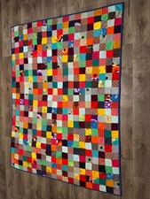 VINTAGE QUILT BLANKET 65X88 PATCHWORK KNOTTED HOMEMADE BEAUTIFUL HOME MADE