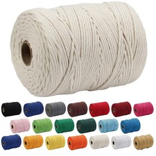 Natural Macrame Cord 5mm x 109 Yards Colored White Cotton Rope Twisted