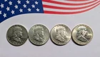 Franklin Half Dollars, 1951, 1960, 1961, 1963 Lot of 4 ($2.00 Face), 90% Silver