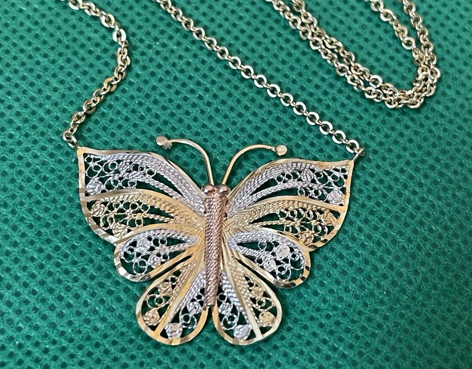 Colar de corrente 17 pol. prata esterlina borboleta 0,925 multicolorido ouro Vermeil 1 mm - Imagem 2 de 4