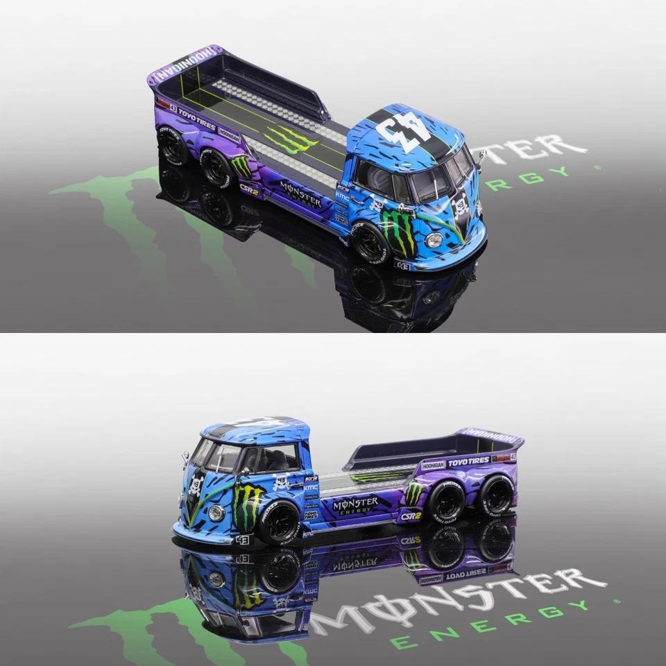 Remolque modificado Liberty64 VW T1 modelo de coche fundido a presión Monster Energy librea Foto 2 de 4