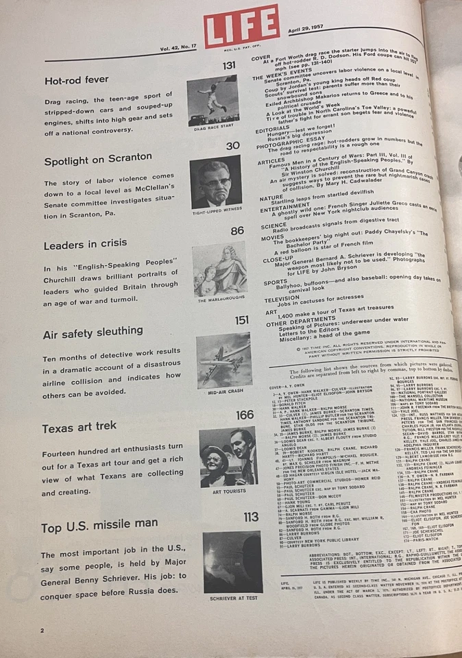 Life Magazine April 29, 1957 Hot Rod Drag Race Cars DON LARSEN SIGNED AD on Back - Image 2 of 4