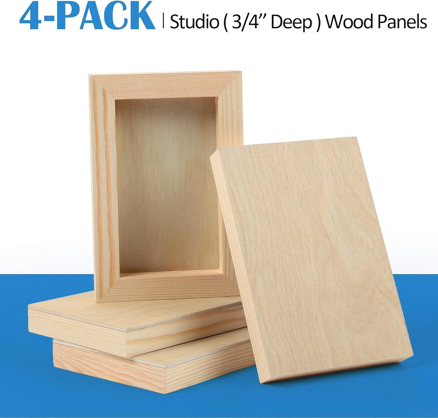 Unfinished Birch Wood Panels Kit 4 Pack 4x6'' 3/4'' Deep Cradle Boards Painting 