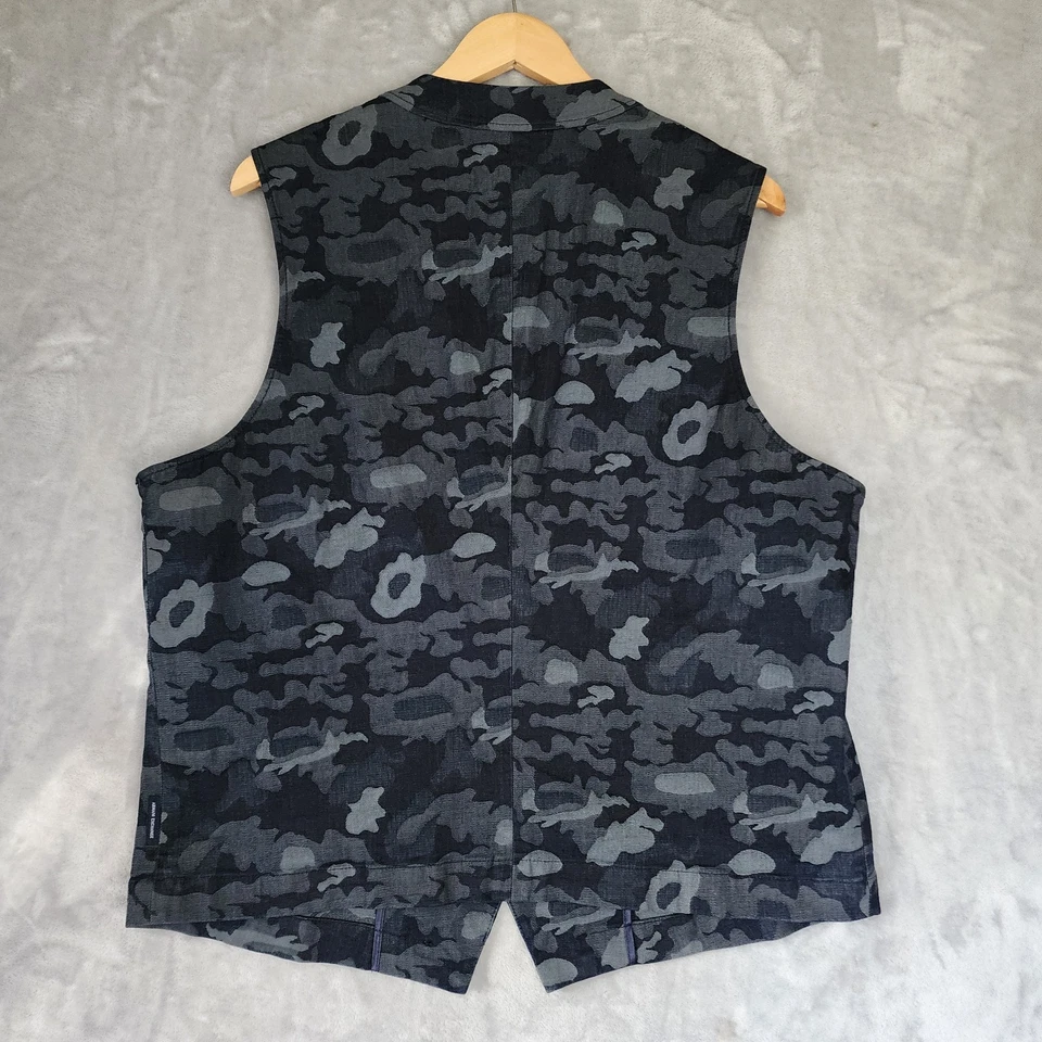 Armani Exchange Denim Vest Mens 2XL Blue Camo Button Front Stretch XXL - Image 4 of 4