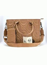 Valentino Orlandi XL Quilted Taupe Tote Bag Gunmetal Hardware Matching Pouch NWT