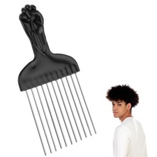 Hair Picks for Curly Hair, 1 Pcs Metal Pick Black Men Afro 15x8cm 
