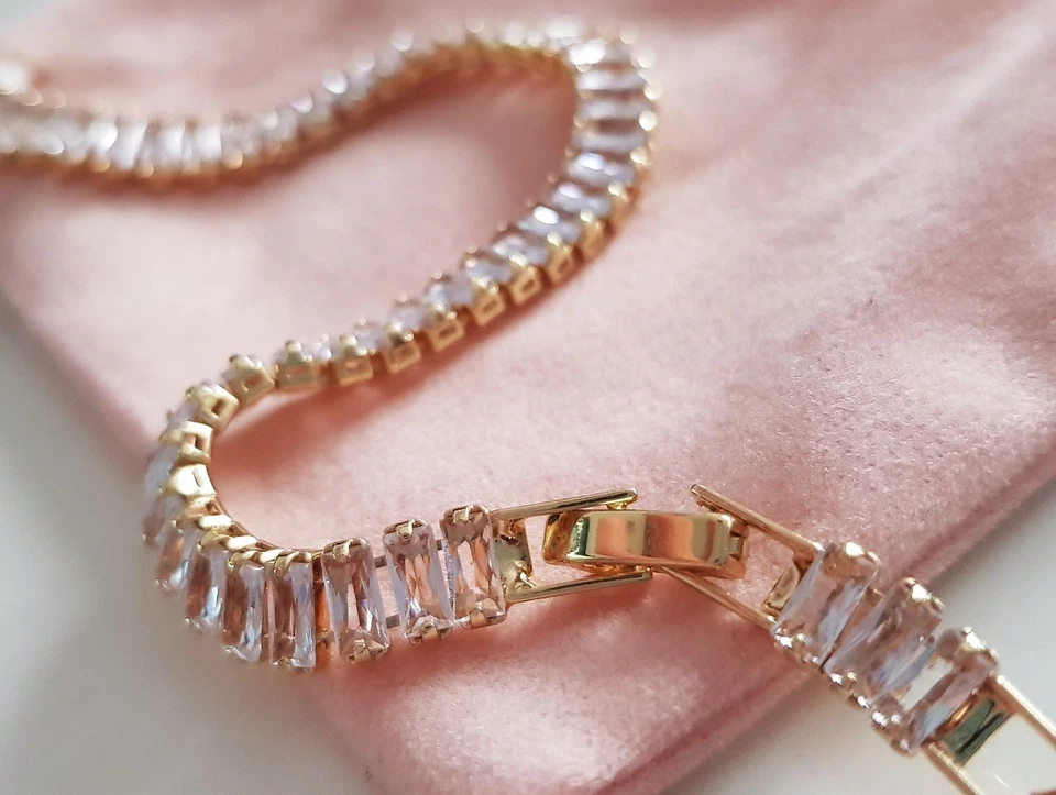 Edle Zirkonia TENNIS Schlangen ARMBAND 925 Silber Baguette Armkette Armreif GOLD - Bild 4 von 4
