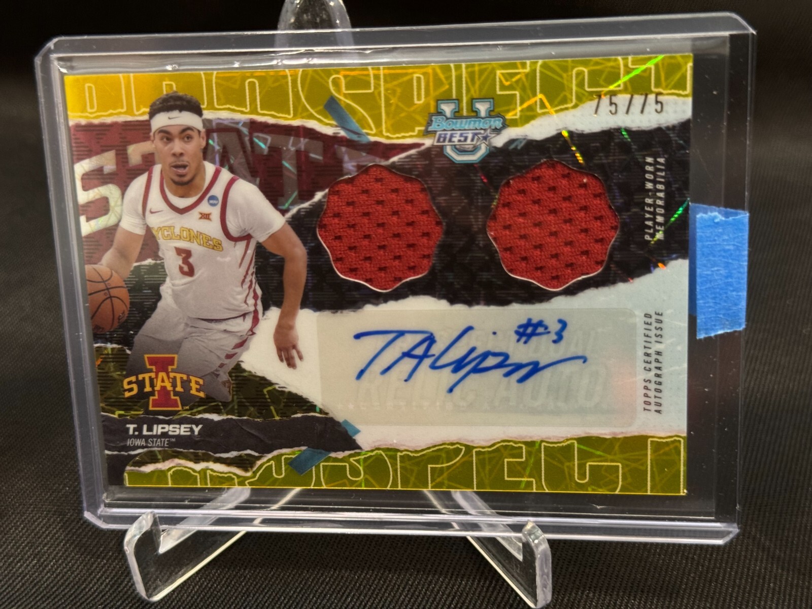 2024-25 Bowman U Best Tamin Lipsey Yellow Lazer Dual Relic Auto /75 RC MEM AU