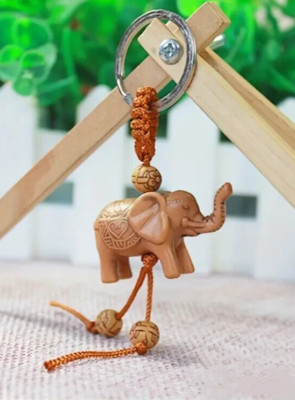 4'' Handmade 3D Wood Elephant Keychain Silver-Tone New Free Ship 8771 8772