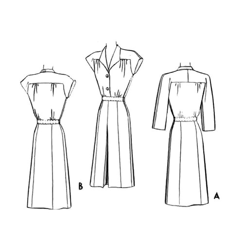 1940's Sewing Pattern, Pleated Dress, Shirt Dress - Bust=30" (76.2 cm) - Imagen 4 de 4
