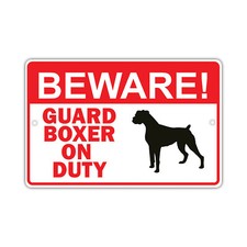 Beware Guard Boxer On Duty Dog Lover Novelty Notice Aluminum Metal Sign